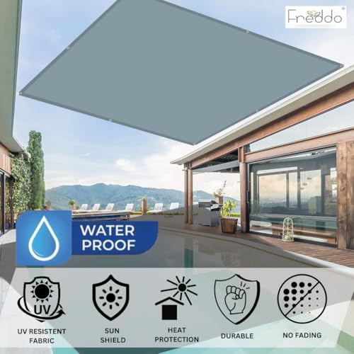 FREDDO Waterproof Sun Shade Sail 9.5 x 12 ft 95% UV Block 270 GSM for Rain Protection, Canopy Cover, Outdoor Patio, Garden, Pergola, Balcony, Tent (Grey, Pack of 1 Piece) - Image 2