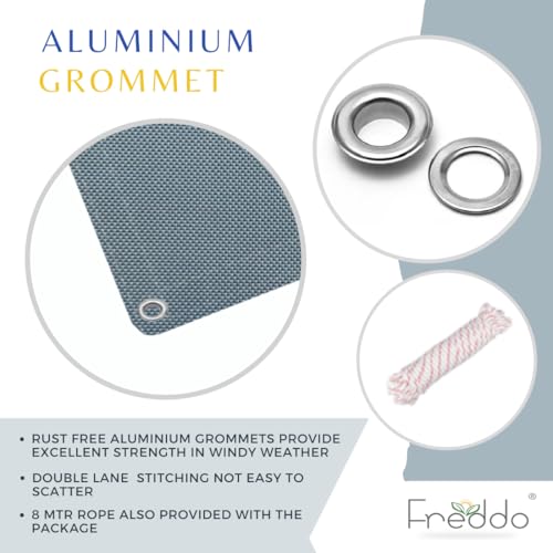 FREDDO Waterproof Sun Shade Sail 9.5 x 12 ft 95% UV Block 270 GSM for Rain Protection, Canopy Cover, Outdoor Patio, Garden, Pergola, Balcony, Tent (Grey, Pack of 1 Piece) - Image 3