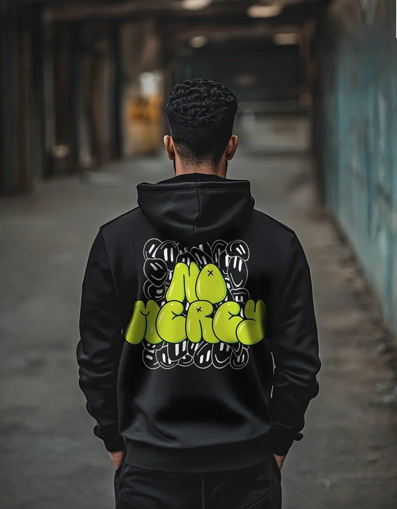 Veirdo® Cotton Fleece Regular Fit Hooded Sweatshirt Lastest Back Graphic Printed Winter Hoodies for Men (W05_NOMERCY_BLK_M) - Image 2
