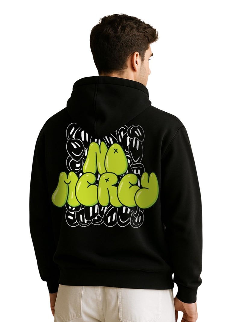 Veirdo® Cotton Fleece Regular Fit Hooded Sweatshirt Lastest Back Graphic Printed Winter Hoodies for Men (W05_NOMERCY_BLK_M) - Image 1