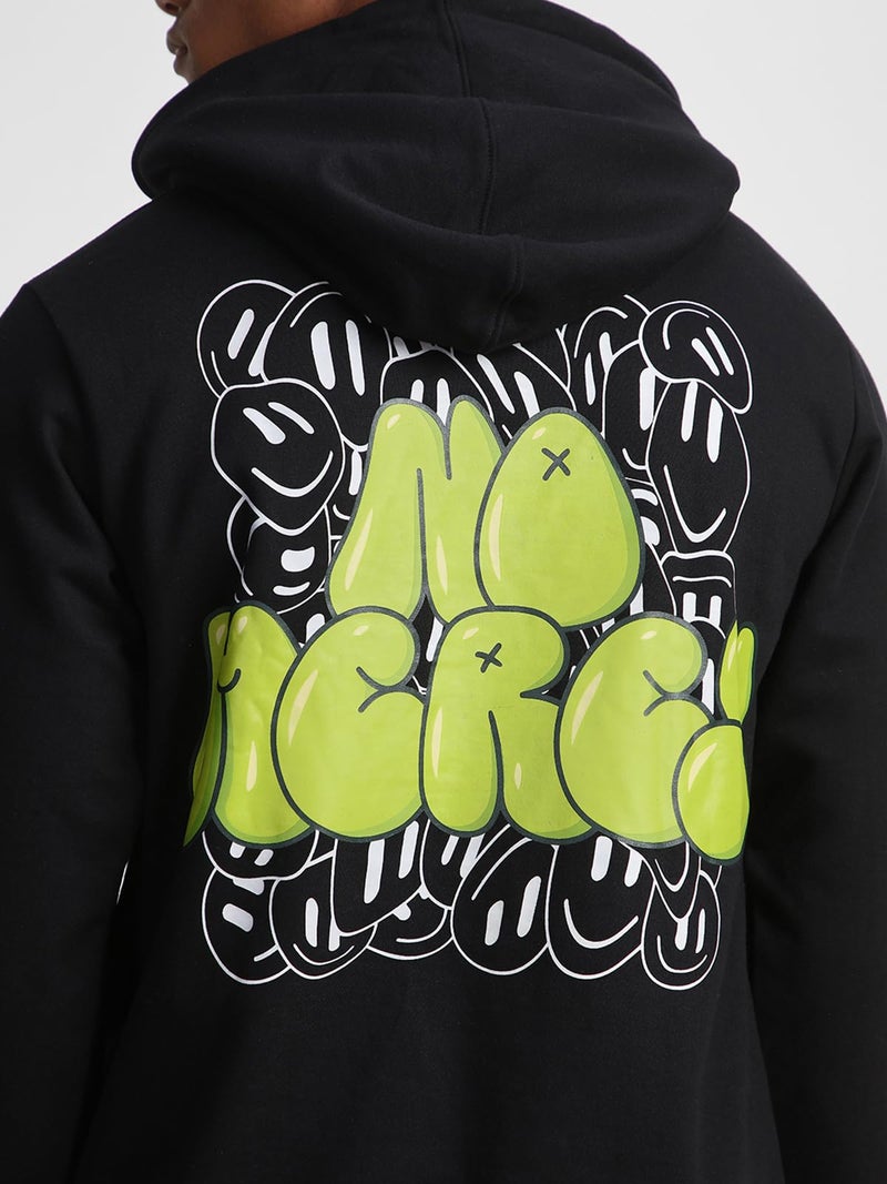 Veirdo® Cotton Fleece Regular Fit Hooded Sweatshirt Lastest Back Graphic Printed Winter Hoodies for Men (W05_NOMERCY_BLK_M) - Image 3