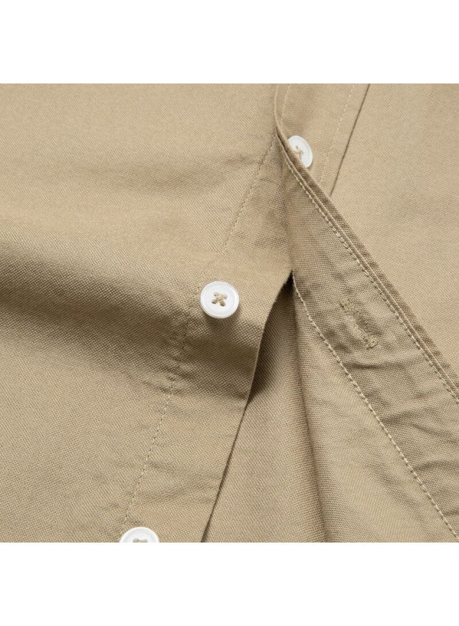 Limeng Pure Cotton Long-sleeve Shirt For Men, Solid Color, All-cotton Oxford Cloth, Casual Shirt, Large Size, Khaki, Size 41 - Image 2