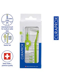 CURAPROX مجموعة فرشاة الأسنان CPS 011 Prime Start من Curaprox، باللون الأخضر الليموني - 5 فرش أسنان بين الأسنان مقاس 1.1 مم - 5.0 مم + 2 حامل فرشاة أسنان بين الأسنان  - Image 2