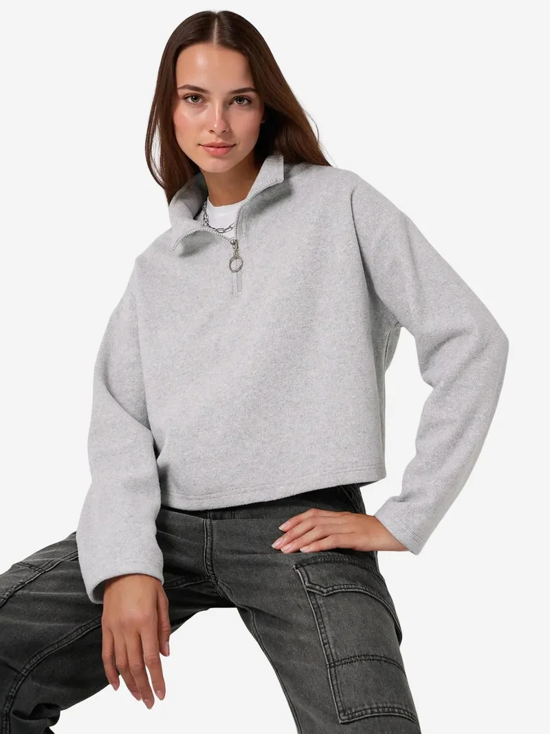 BIG DART BDART Relaxed Fit Crop Sweater with Zipper Collar