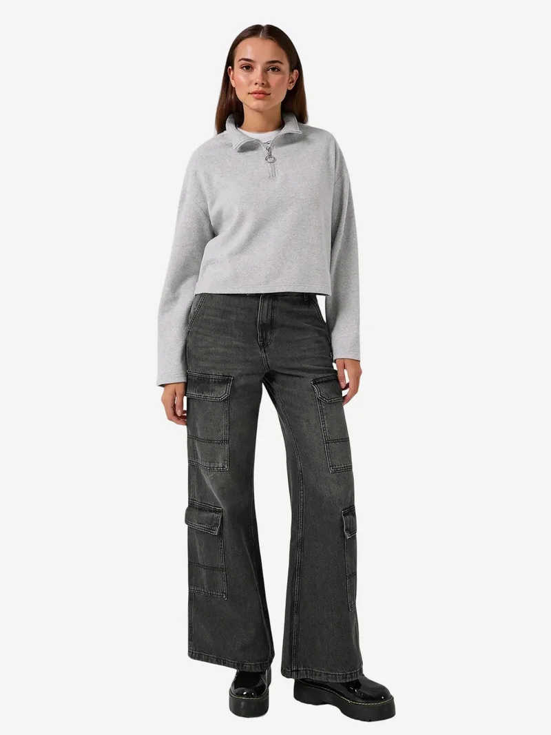 BIG DART BDART Relaxed Fit Crop Sweater with Zipper Collar