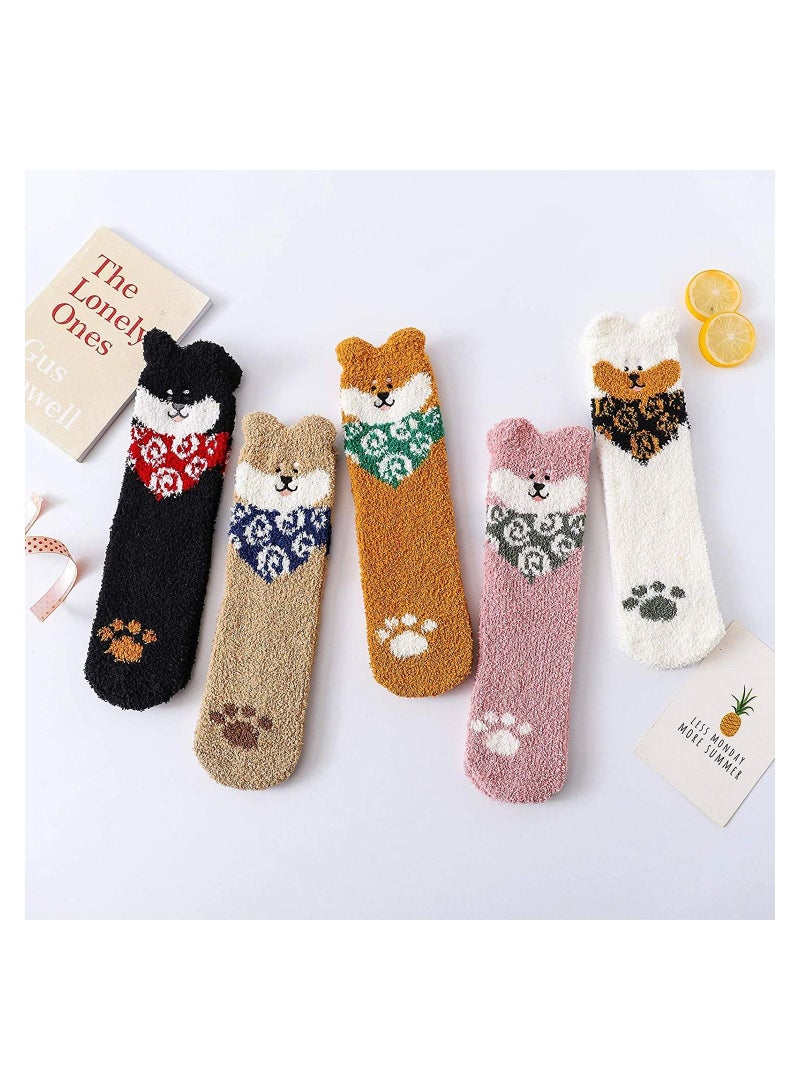 SYOSI Womens Fuzzy Socks Winter Warm Soft Fluffy Slipper Socks C ute Animal Crew Sock Sleeping Bed Cozy Socks,5 Pairs - Image 2