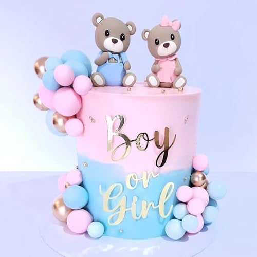 LEFUBABY Bear Cake Toppers Gender Reveal Balls Cake Decorations for Boy Girl Gender Reveal Baby Shower Party Supplies - Image 3