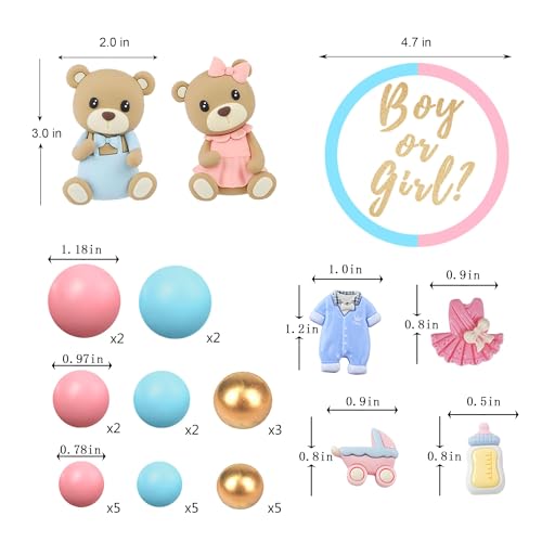 LEFUBABY Bear Cake Toppers Gender Reveal Balls Cake Decorations for Boy Girl Gender Reveal Baby Shower Party Supplies - Image 2