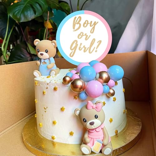 LEFUBABY Bear Cake Toppers Gender Reveal Balls Cake Decorations for Boy Girl Gender Reveal Baby Shower Party Supplies - Image 4
