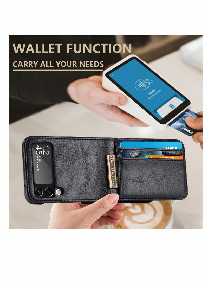 Captaintech KASTWAVE for Samsung Galaxy Z Flip 3 Case Wallet Case with Card Holder, Slim Fit Premium PU Leather + Hard PC Protective Flip Phone Cover for Samsung Galaxy Z Flip 3 5G 2021 (Black) - Image 3
