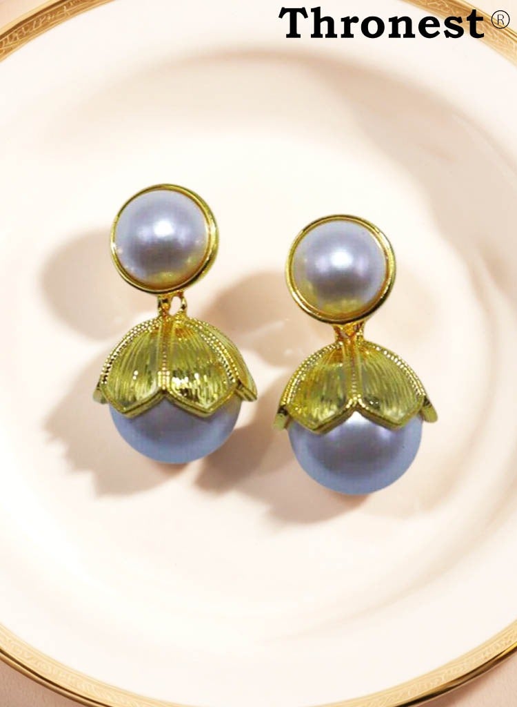 عرش أقراط من اللؤلؤ من سلسلة أمي من الذهب عيار 18 قيراط، أقراط فاخرة وأنيقة لا تسبب الحساسية، مناسبة للارتداء اليومي للمرأة وحضور مناسبات العشاء، هدايا عيد الأم - Image 3