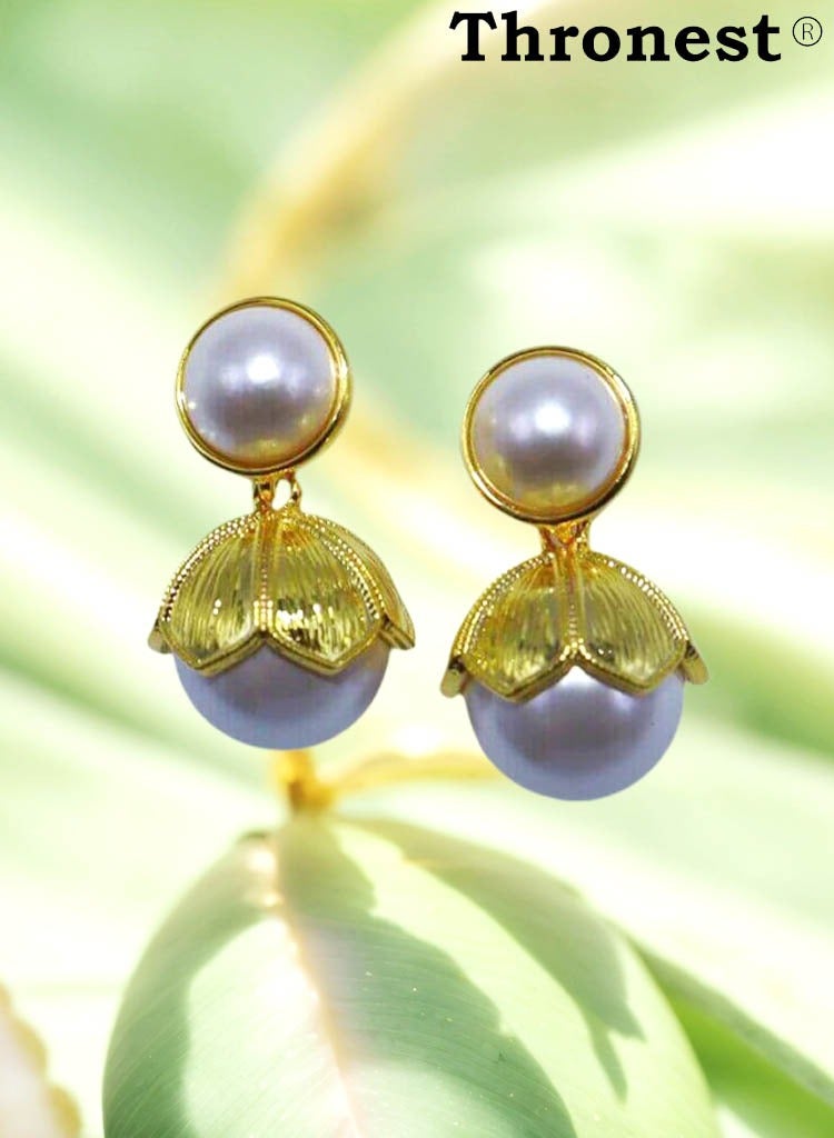 عرش أقراط من اللؤلؤ من سلسلة أمي من الذهب عيار 18 قيراط، أقراط فاخرة وأنيقة لا تسبب الحساسية، مناسبة للارتداء اليومي للمرأة وحضور مناسبات العشاء، هدايا عيد الأم - Image 5