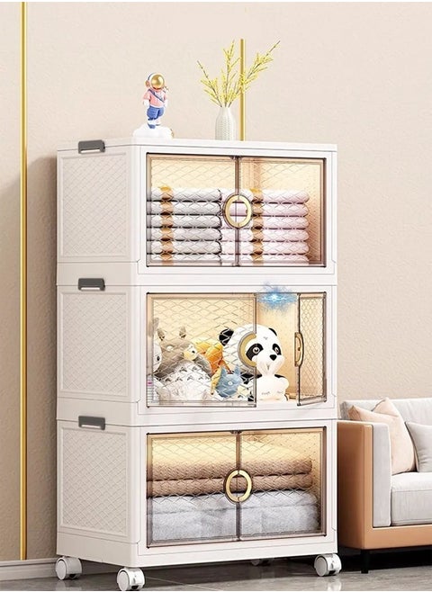 3 Pack Stackable Moveable Premium Plastic Storage Bins Organizer for Storage with Lids Storage Boxes and Wheels Storage Containers Folding Storage Bins 50 x 30 x 86.5 Centimeter