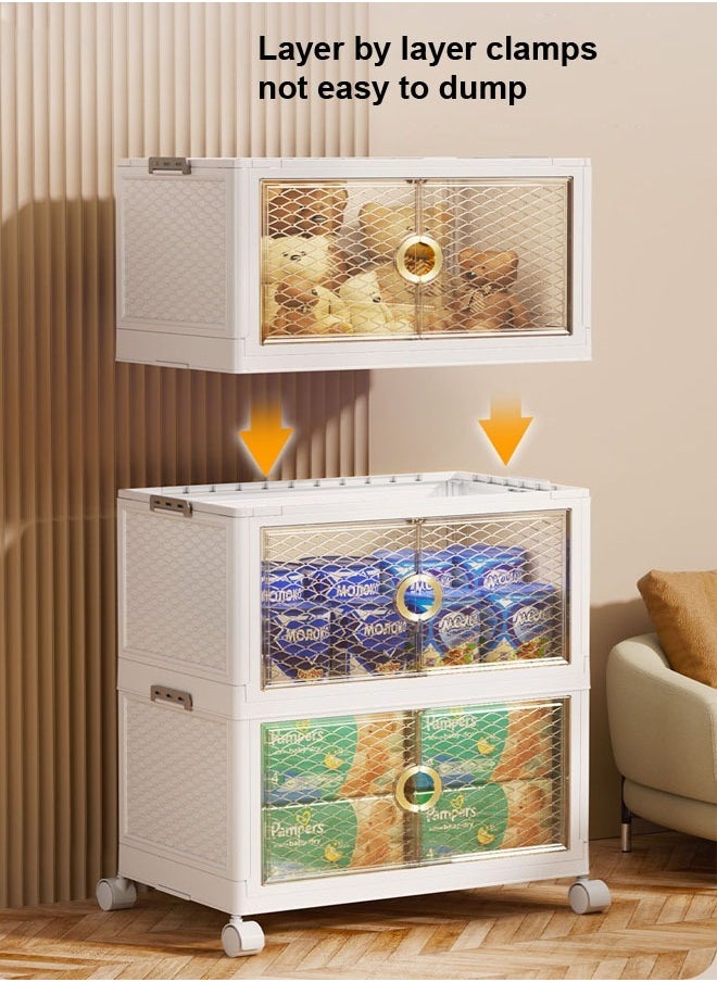 3 Pack Stackable Moveable Premium Plastic Storage Bins Organizer for Storage with Lids Storage Boxes and Wheels Storage Containers Folding Storage Bins 50 x 30 x 86.5 Centimeter
