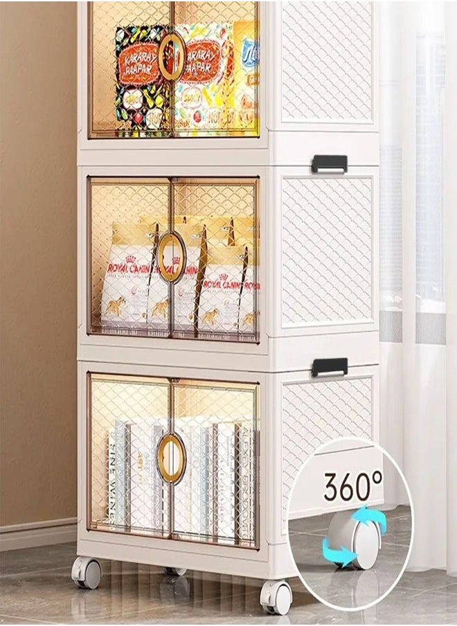 3 Pack Stackable Moveable Premium Plastic Storage Bins Organizer for Storage with Lids Storage Boxes and Wheels Storage Containers Folding Storage Bins 50 x 30 x 86.5 Centimeter