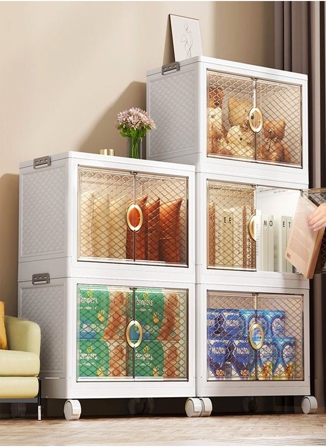 3 Pack Stackable Moveable Premium Plastic Storage Bins Organizer for Storage with Lids Storage Boxes and Wheels Storage Containers Folding Storage Bins 50 x 30 x 86.5 Centimeter