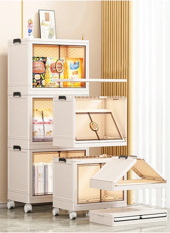 3 Pack Stackable Moveable Premium Plastic Storage Bins Organizer for Storage with Lids Storage Boxes and Wheels Storage Containers Folding Storage Bins 50 x 30 x 86.5 Centimeter
