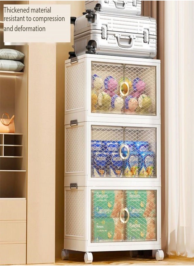 3 Pack Stackable Moveable Premium Plastic Storage Bins Organizer for Storage with Lids Storage Boxes and Wheels Storage Containers Folding Storage Bins 50 x 30 x 86.5 Centimeter