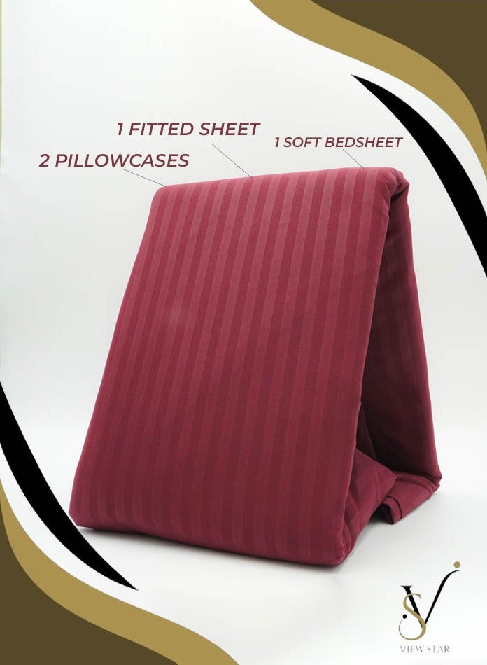 فيوستار طقم مفروشات مخططة فاخرة بحجم كينغ مكون من 4 قطع من Viewstar - غطاء لحاف ناعم مستوحى من الفندق، ملاءة سرير جاهزة وأغطية وسائد - ملاءة سرير أنيقة كبيرة الحجم للراحة - Image 2