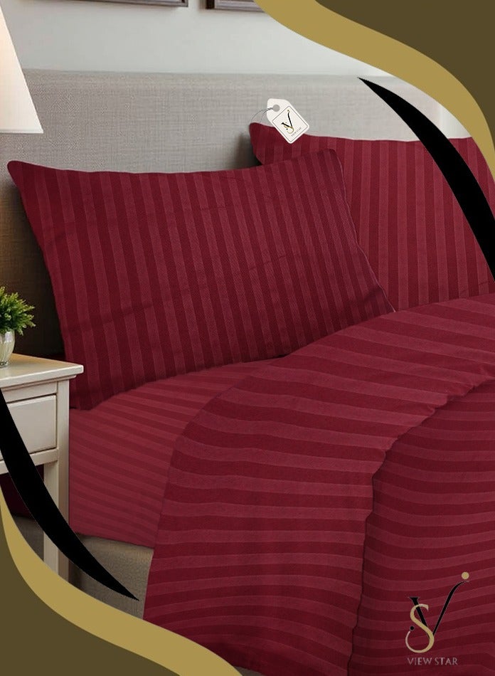 فيوستار طقم مفروشات مخططة فاخرة بحجم كينغ مكون من 4 قطع من Viewstar - غطاء لحاف ناعم مستوحى من الفندق، ملاءة سرير جاهزة وأغطية وسائد - ملاءة سرير أنيقة كبيرة الحجم للراحة - Image 1