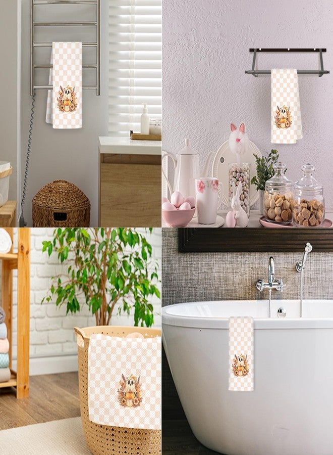 JINYO Ghost Pumpkins Floral Kitchen Towels, Orange and White Checkered Hand Towels for Bathroom Kitchen Fall Decor, Halloween Decorative Dish Tea Towels, 16x24 Inch - Image 3