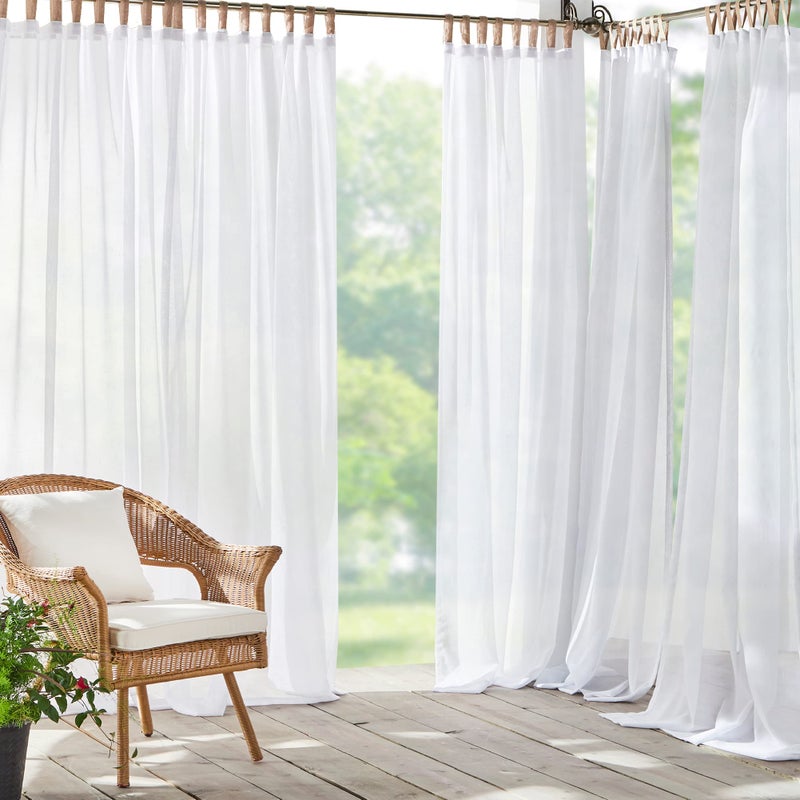 Elrene Home Fashions Darien Weatherproof TabTop Sheer Solid Color IndoorOutdoor Curtain Panel for Porch Pergola Patio Deck 52W x 95L White