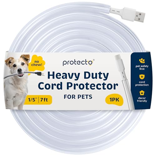 PROTECTO Heavy Duty Cord Protectors from Pets No Chew Solution, 7ft Easy to Use Dog & Cat Cord Protector, Clear & Odorless Critter Cord Covers for Pets, Power Audio & Video Wire Protector Tubing - Image 1