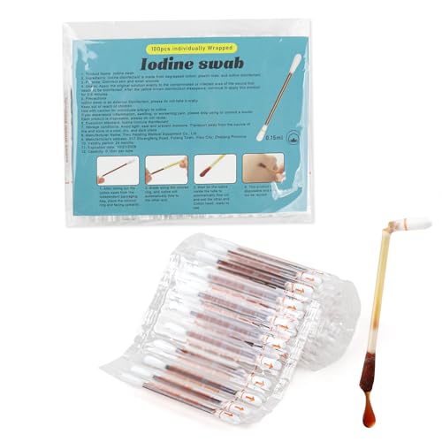 Twoworld Disposable Iodine Swab,Medical Iodine Individually Wrapped,Iodine Swabsticks Iodine Cotton Swabs for Outdoor Medical Supplies,Wound Care and First Aid (Pack of 100) - Image 1