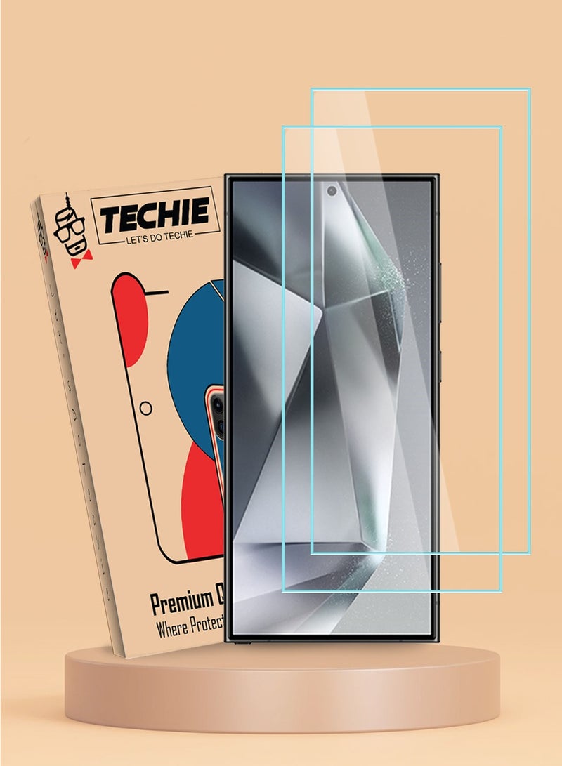 Techie 2 Pack HD Tempered Glass Screen Protector for Samsung Galaxy S24 Ultra 2024 - Anti Reflection Anti Bubbles 9H Hardness 0.33 mm Rounded Edges Easy Installation - Image 1