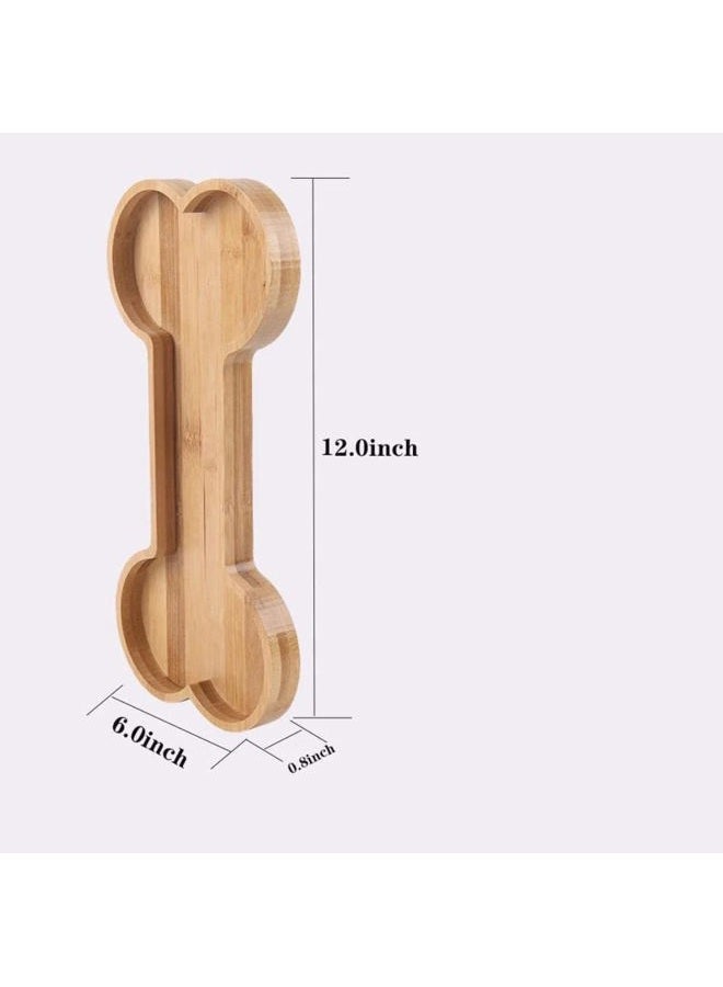 Luna and Stone Bamboo Dog Bowl with Grips, Animal Themed Bone Shaped Party Supplies Tray, Multipurpose Wooden Dog Themed Candy Dish, 12x6, Prime - Image 3
