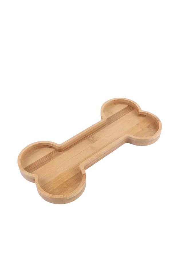 Luna and Stone Bamboo Dog Bowl with Grips, Animal Themed Bone Shaped Party Supplies Tray, Multipurpose Wooden Dog Themed Candy Dish, 12x6, Prime - Image 1