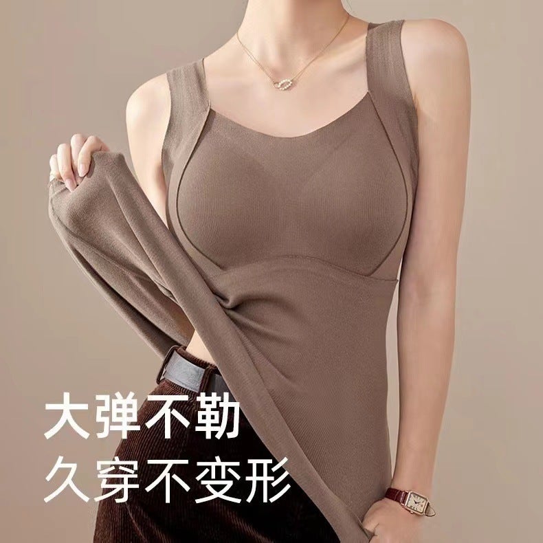 Fleece-Lined Silk Wool Thermal Vest for Women Black