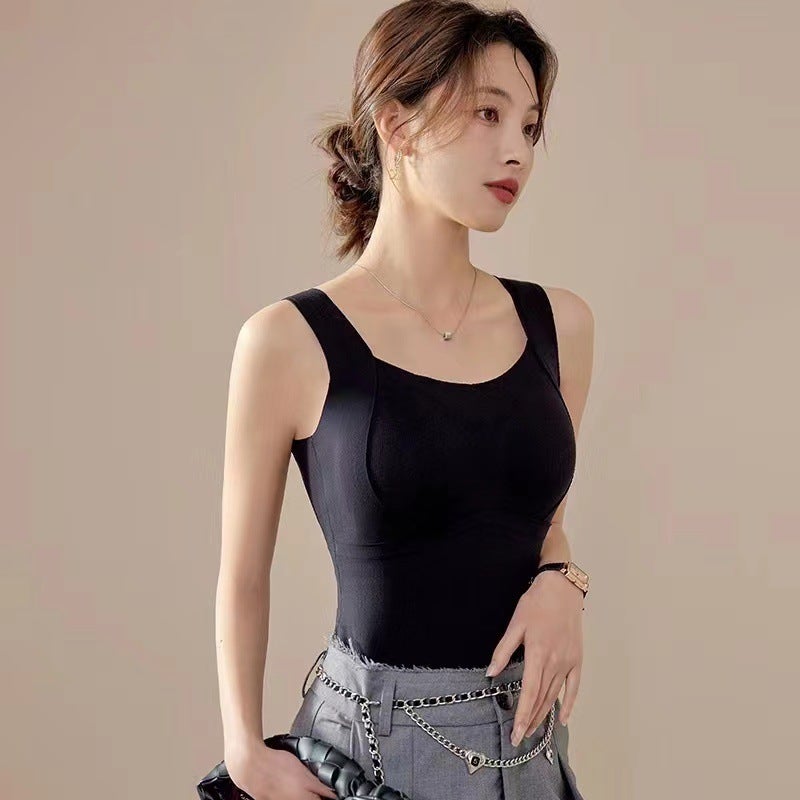 Fleece-Lined Silk Wool Thermal Vest for Women Black