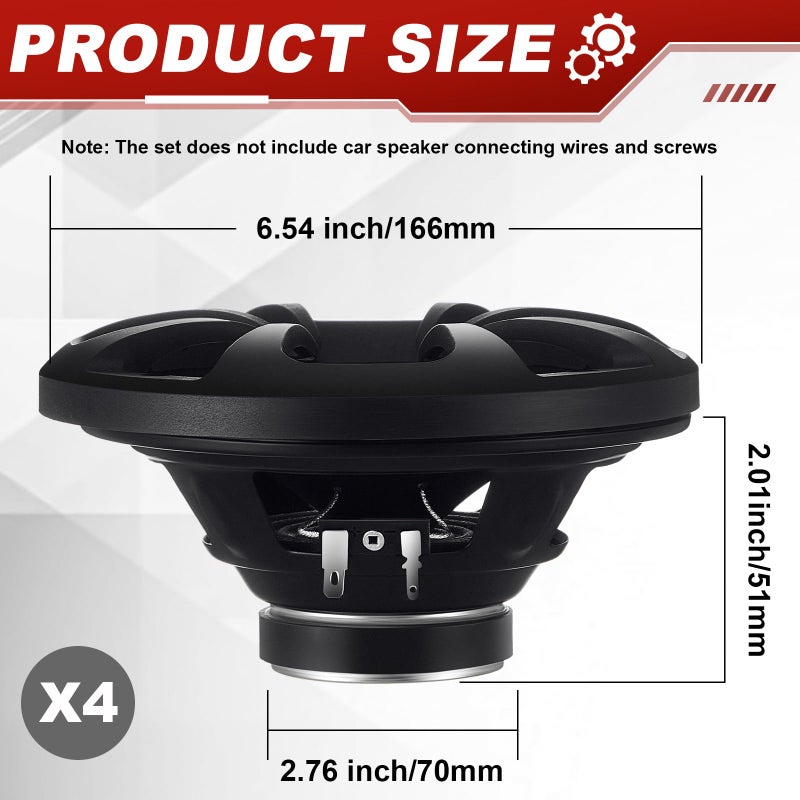 Datanly 2 Pairs 2-Way Coaxial Car Audio Speakers Full Range Speakers with Powerful Sound and Easy Installation Enhanced Bass Response Black Car Loudspeaker (6.5") - Image 2