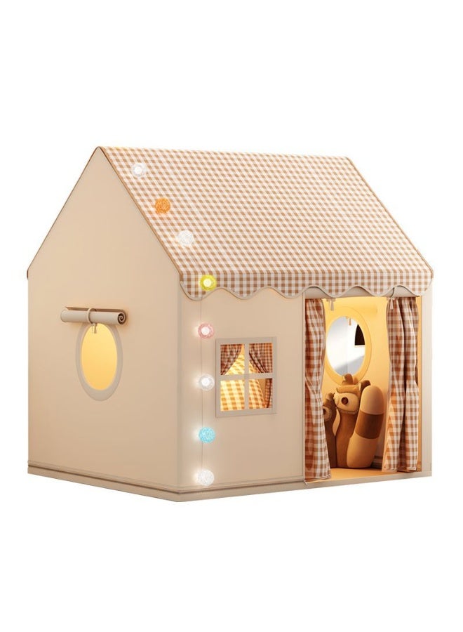 Kids Play House Tent 120×105×128cm, Indoor Outdoor Large Children Play Tent with Colorful Light String, Checkered Curtain Window, Portable Washable Fabric Playhouse for Toddlers Boys Girls, Gift for Eid Ramadan Birthday - Image 1