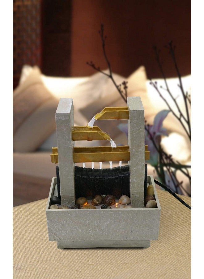 Nature's Mark 8" H Cascading Bamboo Tabletop Water Fountain With Natural River Rocks And Led Lights (Power Cord Attached)  - Image 2