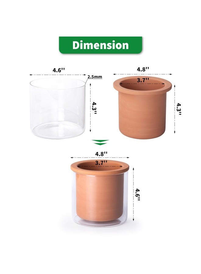 Phoenix Vine 4 Inch Self Watering Plants Pot, Design Terracotta Pot for Plants, Indoor Cylinder Terra Cotta Planter with Glass Vase, Set of 4, 51-A-E-4 - Image 3