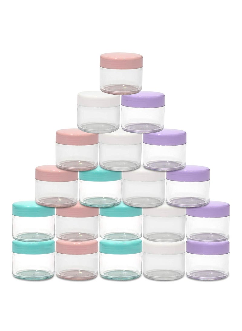 Excefore 20 Gram Jar, 20 ML Jar, 20 pcs, Multicolor, BPA Free, Cosmetic Sample Empty Container, Plastic, Round Pot Screw Cap Lid, Small Tiny 20g Bottle for Makeup, Eye Shadow, Nails, Powder, Gems, Jewelry - Image 1
