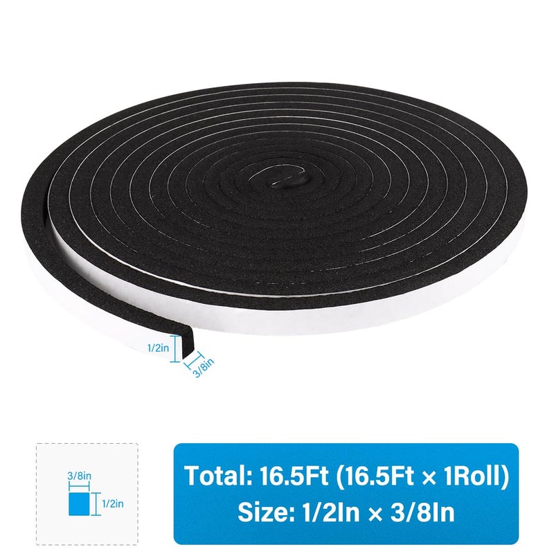 DGSL Foam Insulation Tape, 1/2In x 3/8In x 16.5Ft Weather Stripping Door Seal Strip for Doors and Windows,Sliding Door,Sound Proof Soundproofing Door Seal,Weatherstrip,Air Conditioning Seal Strip - Image 2