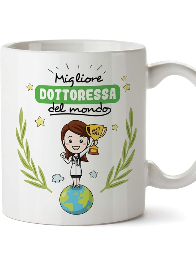 (Mug in Italian) dottoresa Original Coffee Cups, Ceramic Cup for Coffee and Breakfast to give away workers and professionals - best doctor of the world - 350 ml