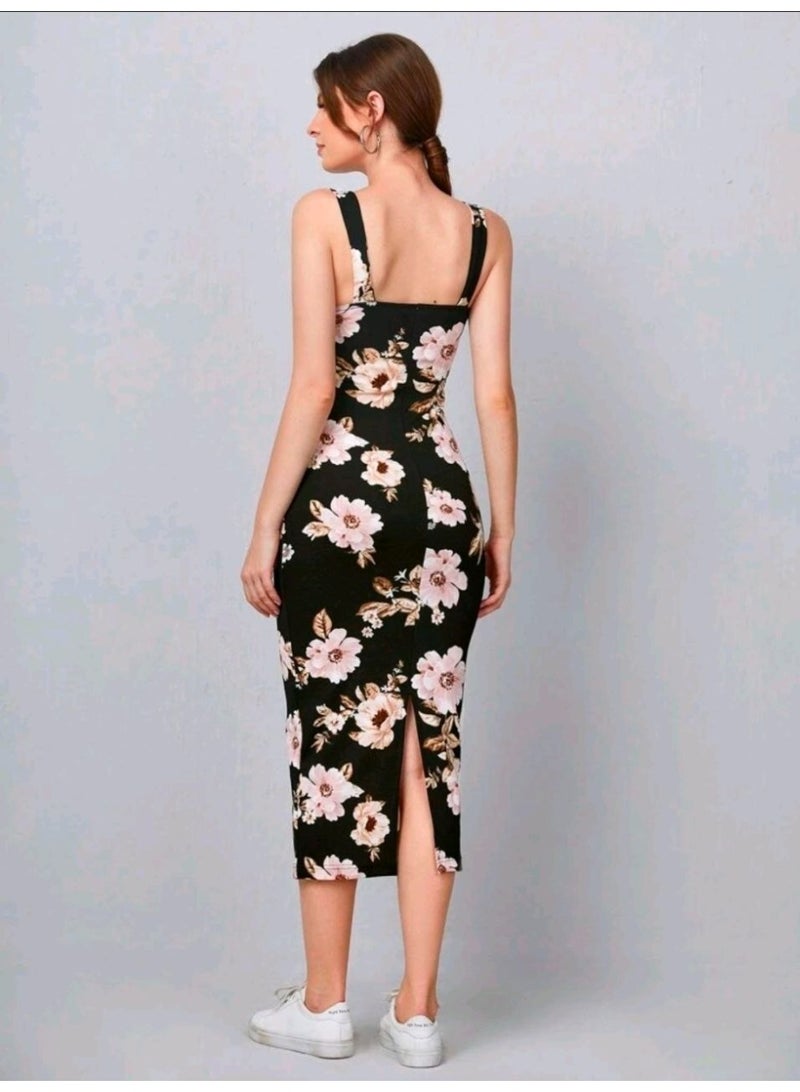 SHEIN Split Hem Floral  Bodycon Dress - Image 3