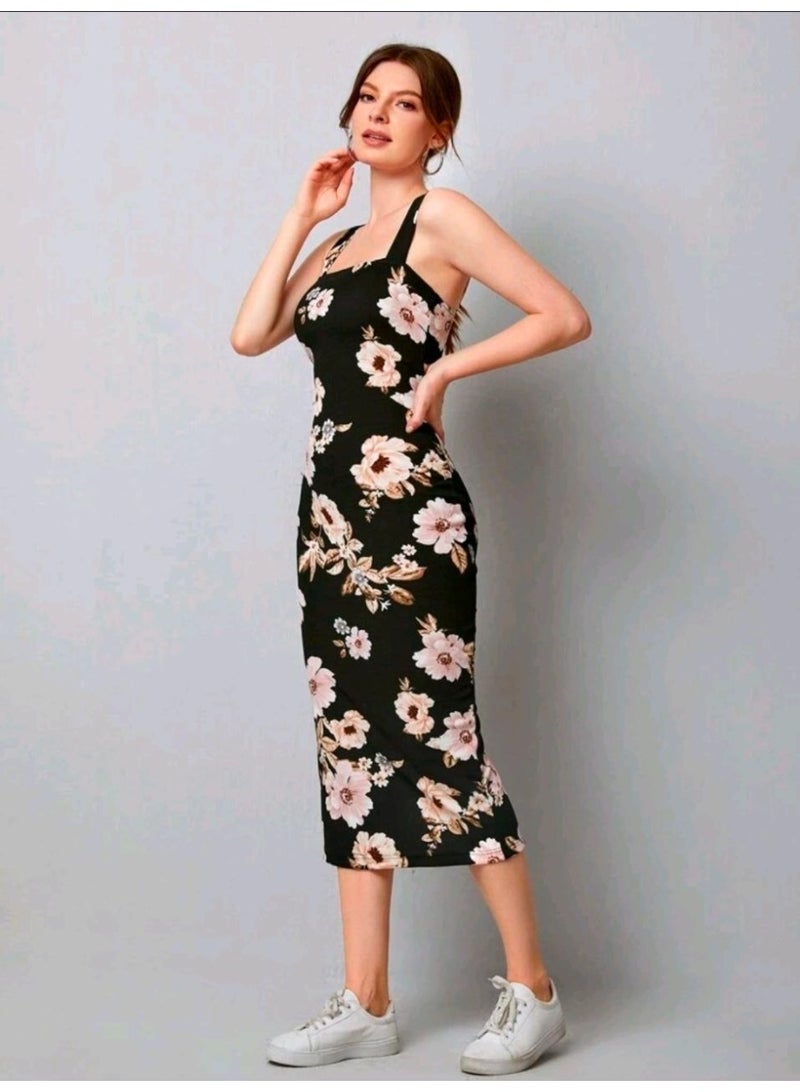 SHEIN Split Hem Floral  Bodycon Dress - Image 4