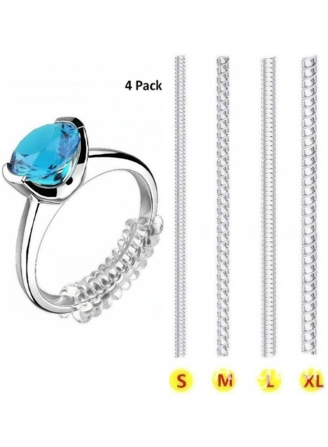 Loose Ring Size Adjuster Set – 4 Pieces with 4 Sizes – Transparent Silicone Anti-Slip Ring Guards for Secure Fit – Adjustable Tools to Resize Oversized Rings Without Permanent Alteration – Comfortable, Invisible, and Safe for Daily Wear – Perfect for Engagement, Wedding, and Everyday Rings for Women and Men - Image 1