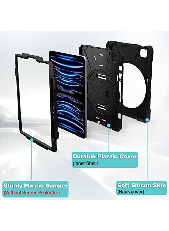 Procases For Ipad Pro 11 Inch Case 2022 2021 2020 2018 Rugged Heavy Duty Shockproof Cover With Hand Strap Shoulder Strap For Ipad Pro 11" 4Th 3Rd 2Nd 1St Generation Black - Image 2