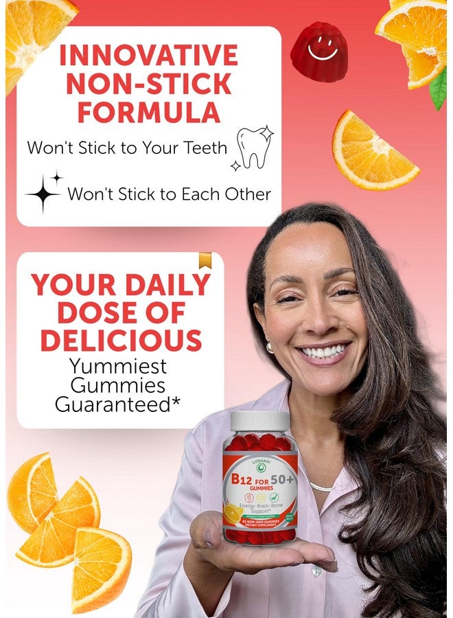 LUNAKAI حلوى فيتامين ب12 من لوناكاي مصنوعة في الولايات المتحدة للبالغين 50+، ب12 غير معدلة وراثيًا لزيادة الطاقة والحيوية، بنكهة البرتقال اللذيذة، 60 حبة - Image 3