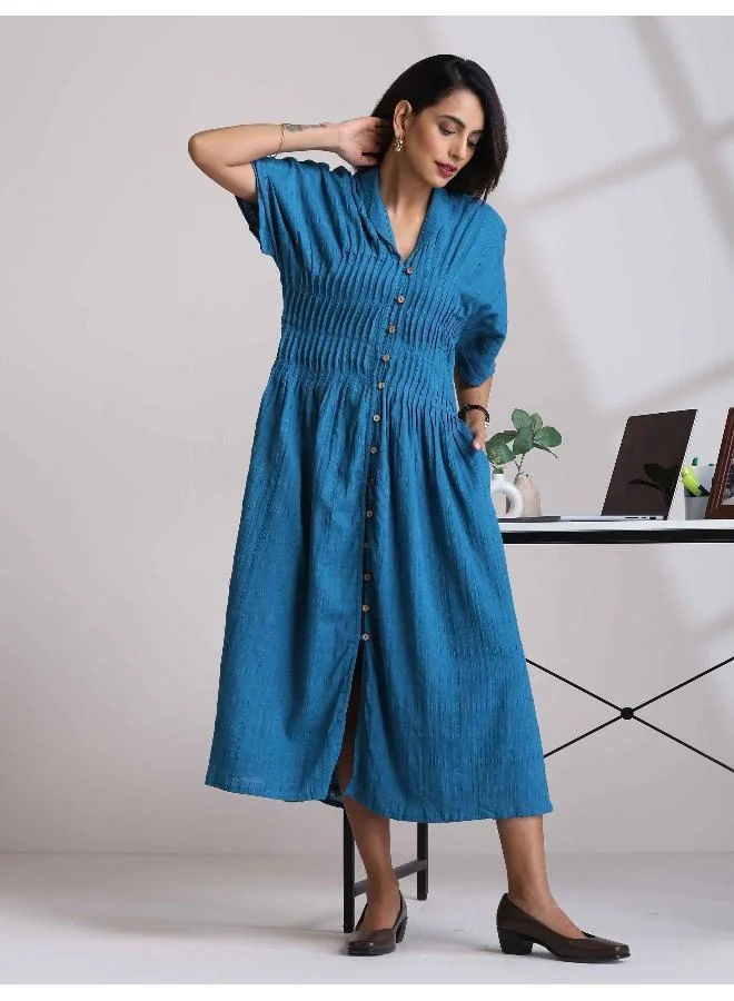 trueBrowns trueBrowns Blue Cotton Dobby Dress