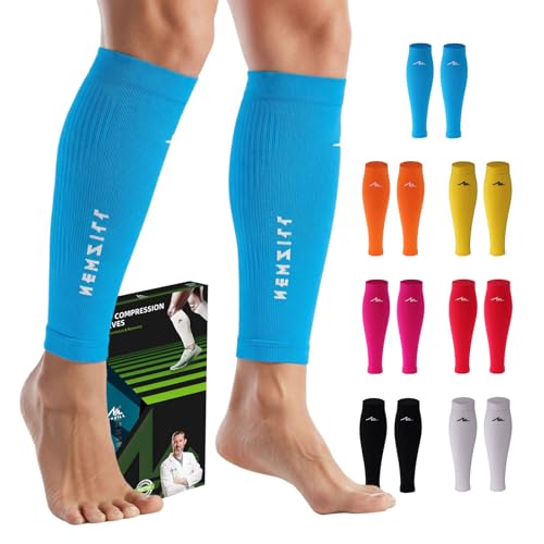 NEWZILL Calf Compression Sleeve for Men & Women | Footless Compression Socks for Shin Splint Relief, Varicose Veins | Perfect Leg Sleeve for Running, Travel, Nursing, Work, Fitness (S/M Blue 1Pair) - Image 1