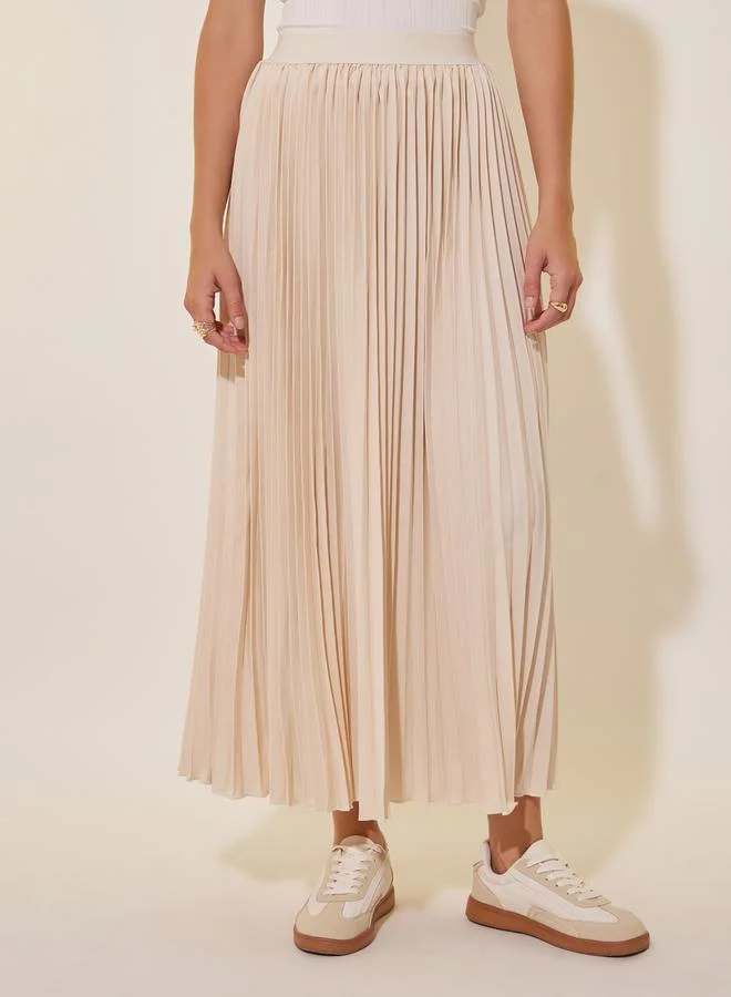 تايك تو Solid Maxi A-Line Pleated Skirt