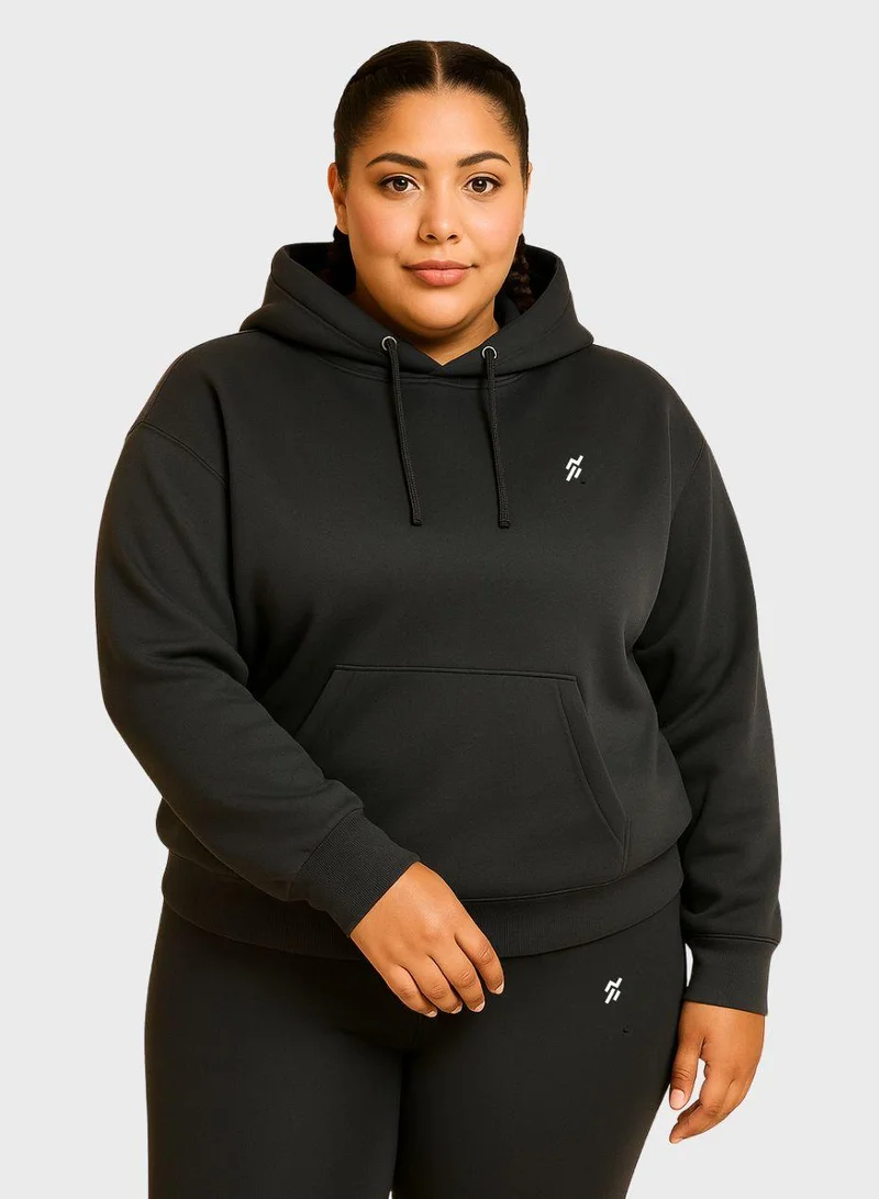Plus Size Women's Lightweight Black Hoodie Activewear Gym