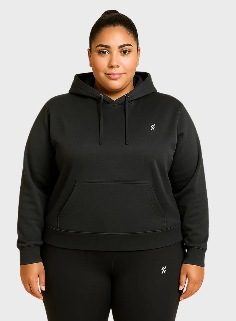 Plus Size Women's Lightweight Black Hoodie Activewear Gym